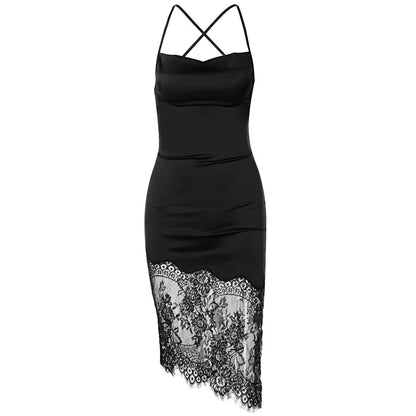 Robe midi élégante à fines bretelles avec détails en dentelle
