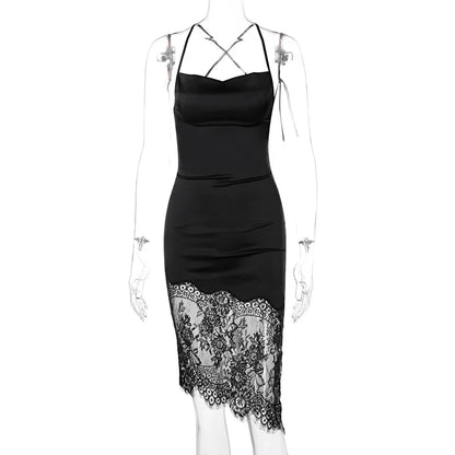 Robe midi élégante à fines bretelles avec détails en dentelle