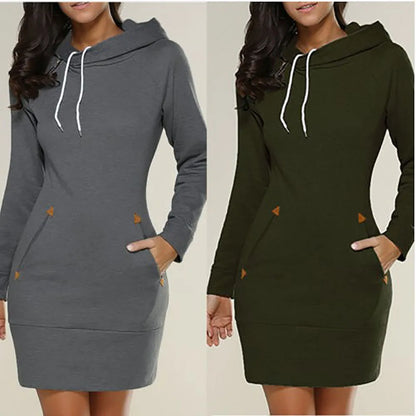 Robe sweat à capuche mi-longue pour femme