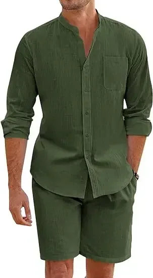 Ensemble Homme Chemise & Short Lin Coton Respirant
