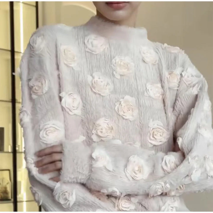 Ensemble Femme Élégant – Haut à Fleurs 3D et Jupe Longue