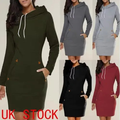 Robe sweat à capuche mi-longue pour femme
