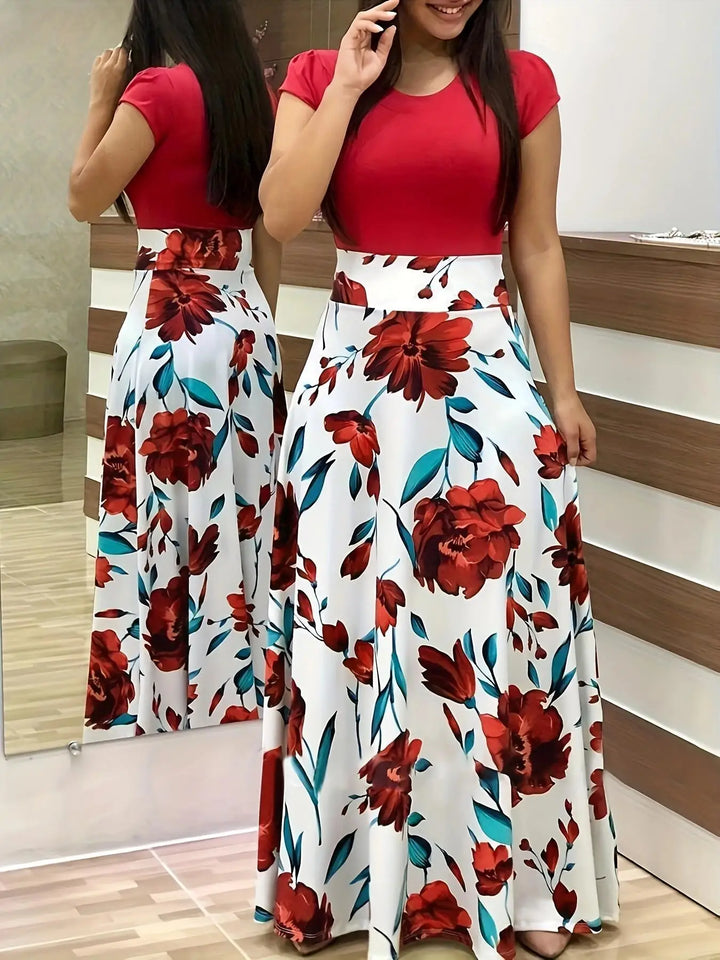 Robe Fleurie Femme Élégante à Manches Courtes