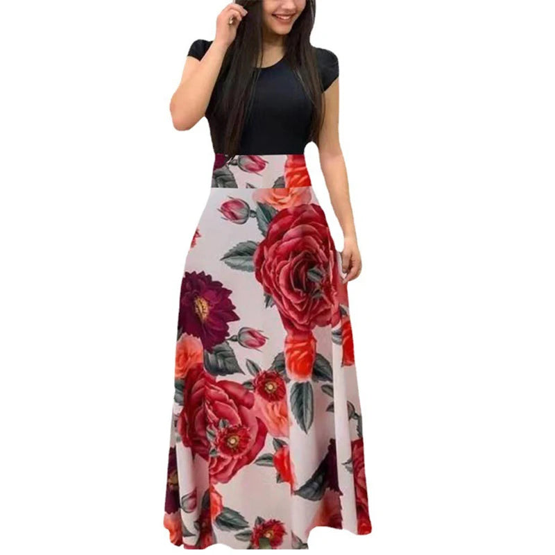 Robe Fleurie Femme Élégante à Manches Courtes