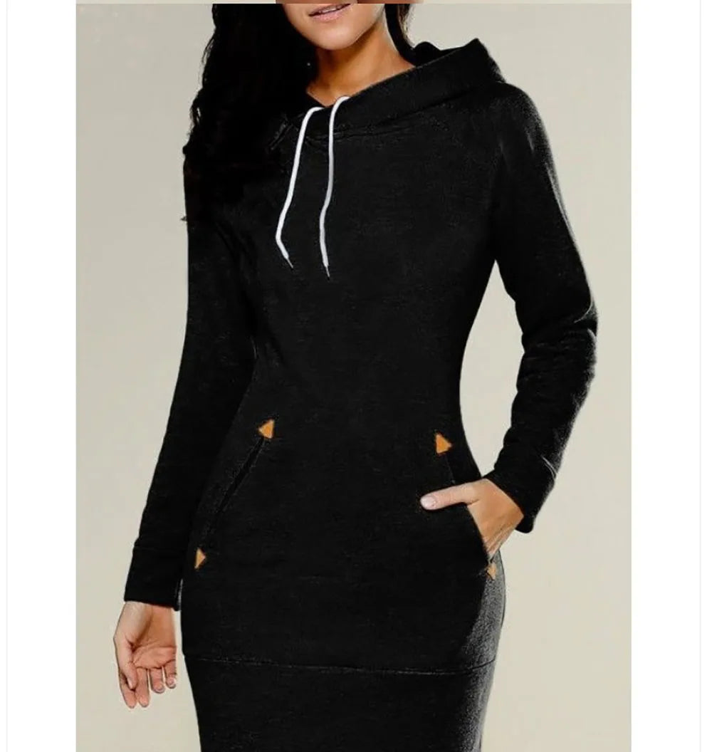 Robe sweat à capuche mi-longue pour femme