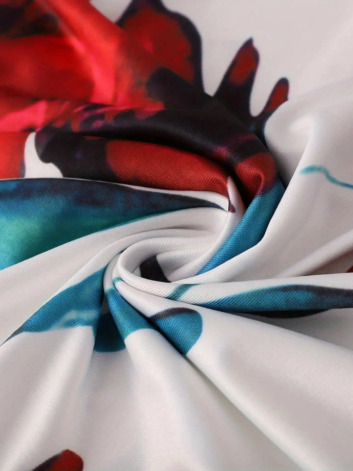 Robe Fleurie Femme Élégante à Manches Courtes