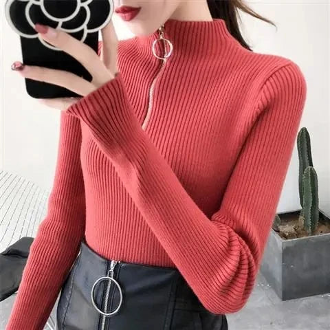 Pull Femme Col Zippé Élégance