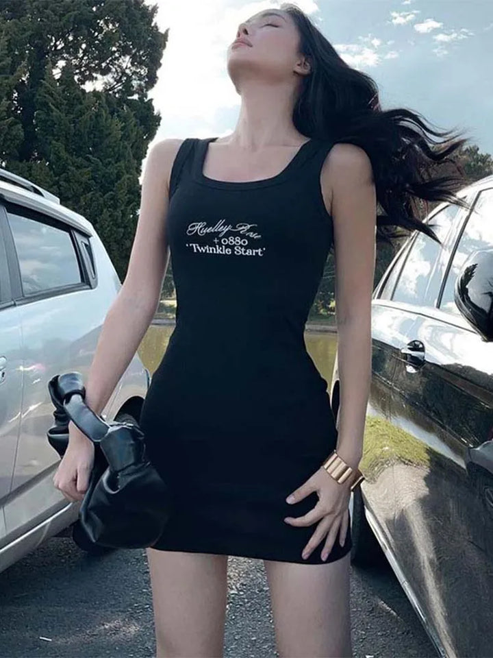Robe Mini Femme Moulante Sans Manches à Imprimé Lettre