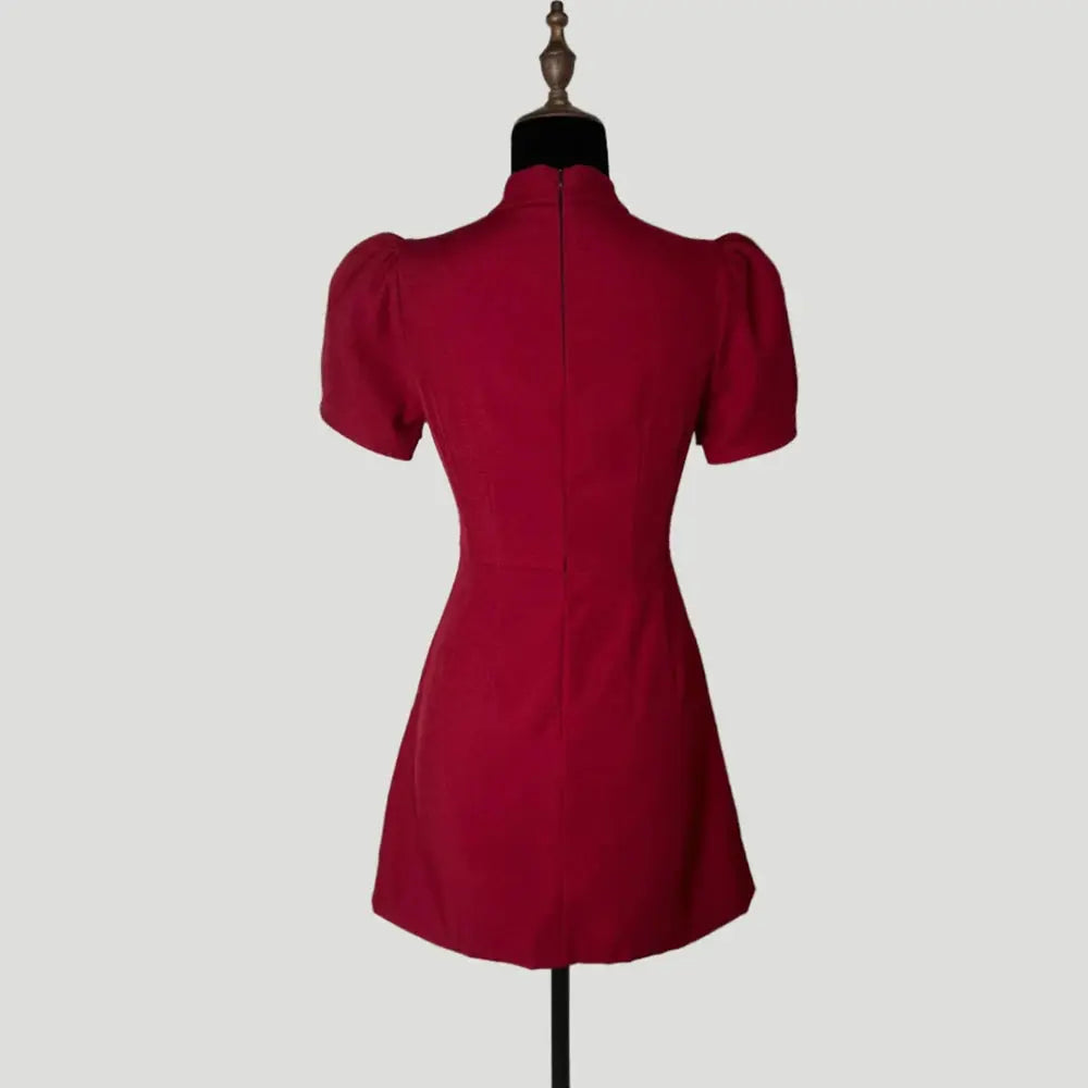 Robe Courte Élégante à Manches Bouffantes et Col