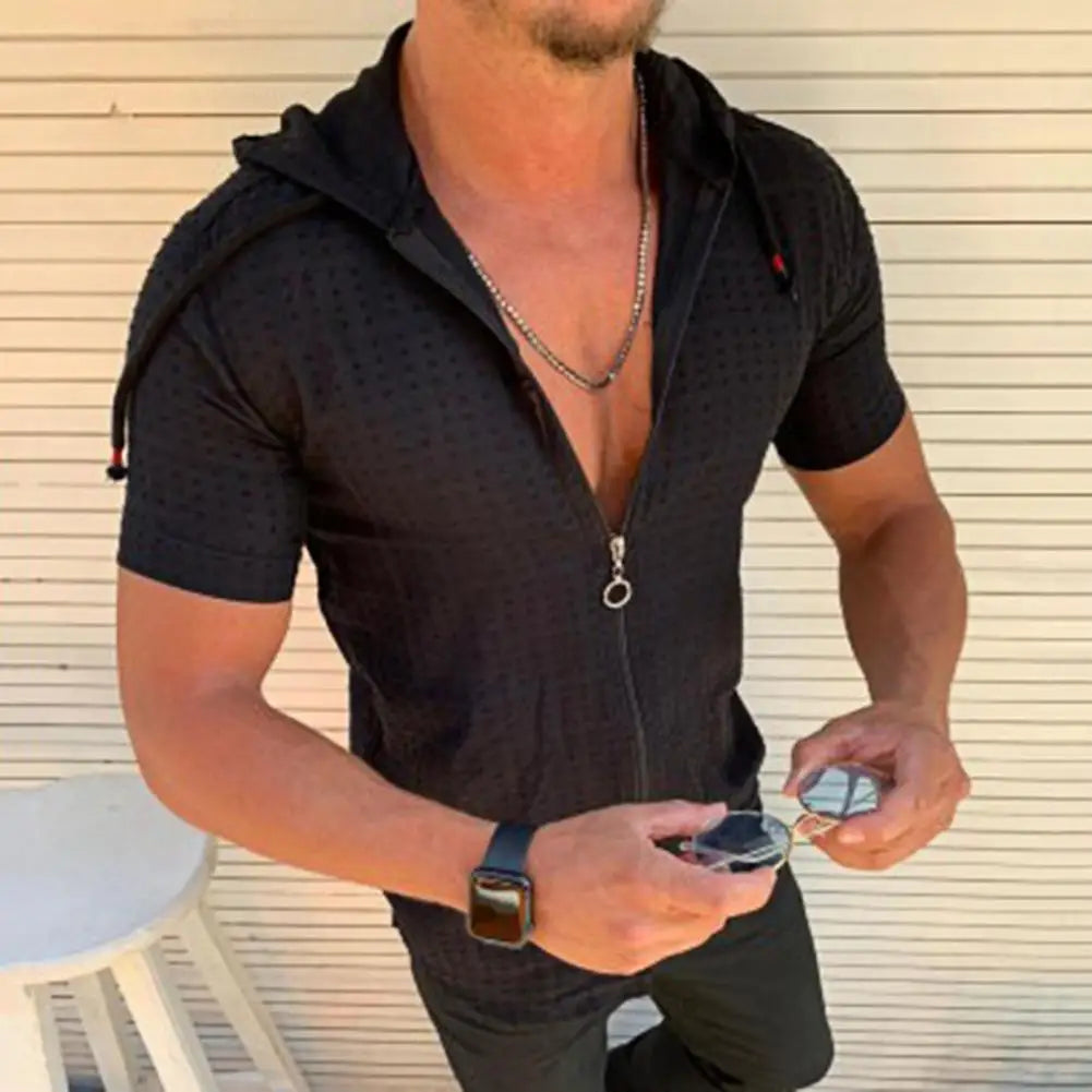 T-shirt Homme à Capuche Zippé Imprimé Carreaux