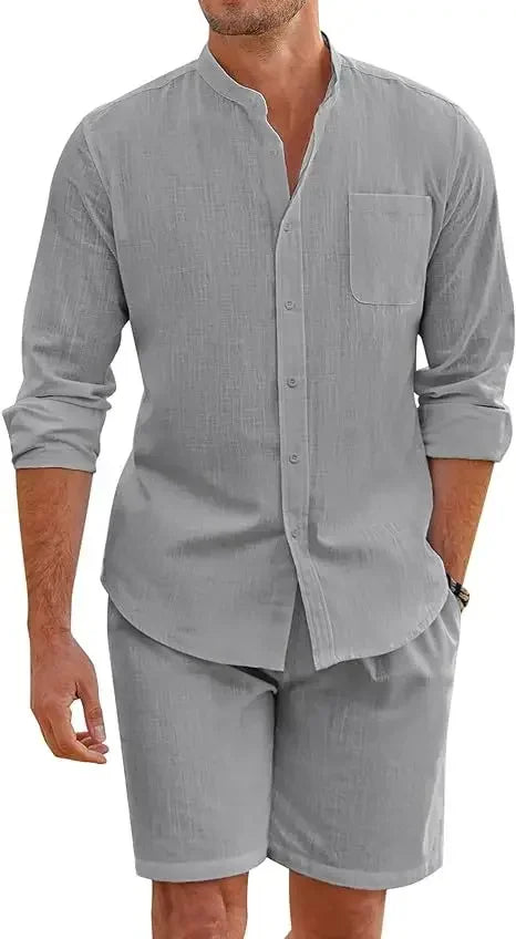 Ensemble Homme Chemise & Short Lin Coton Respirant