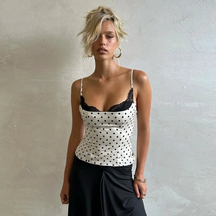 Débardeur Y2K à Dentelle et Pois