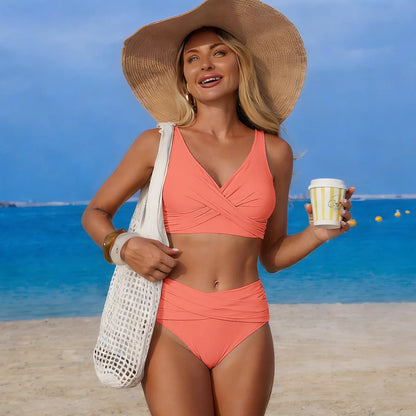 Bikini Femme Push-Up Taille Haute avec Bretelles Croisées