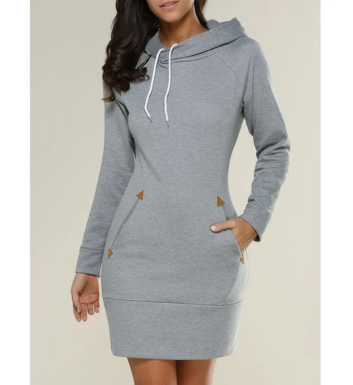 Robe sweat à capuche mi-longue pour femme