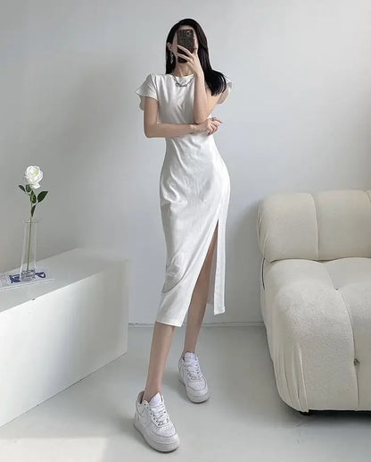 Robe midi blanche pour femme