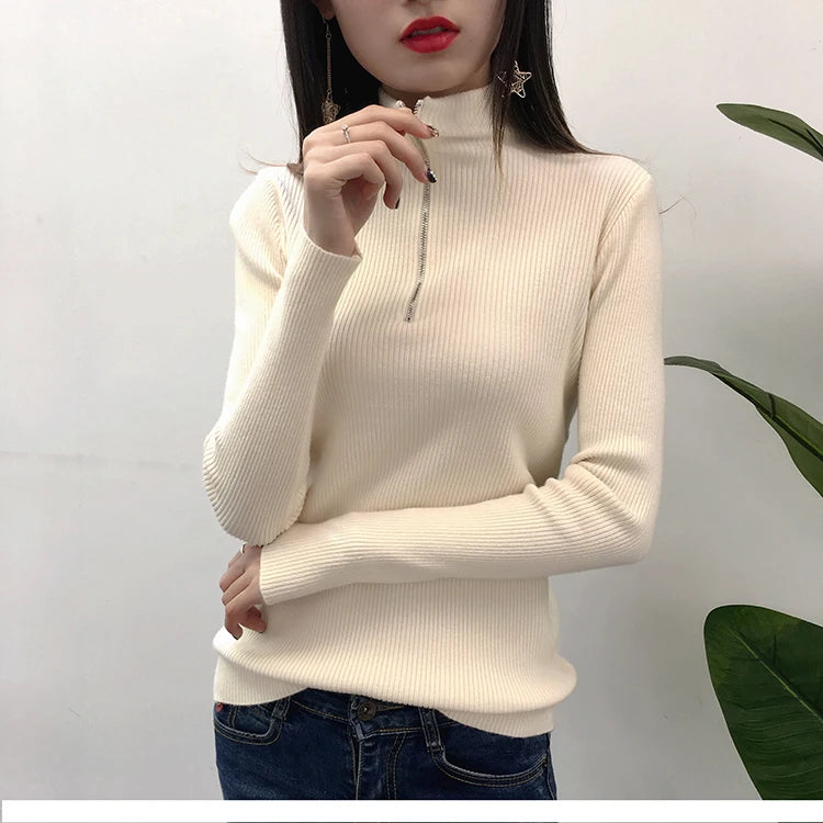Pull Femme Col Zippé Élégance