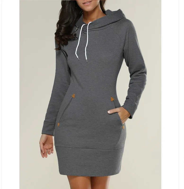 Robe sweat à capuche mi-longue pour femme