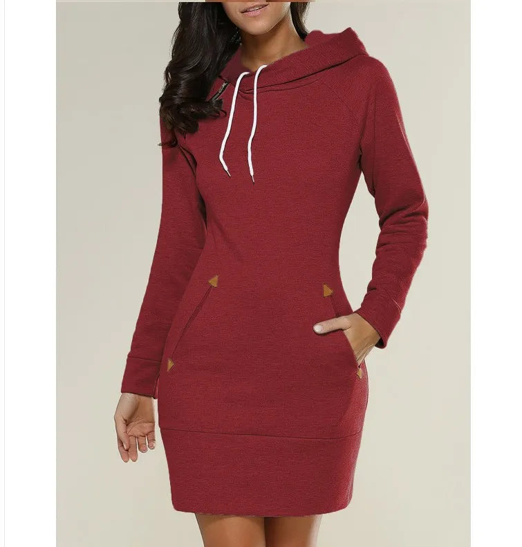 Robe sweat à capuche mi-longue pour femme