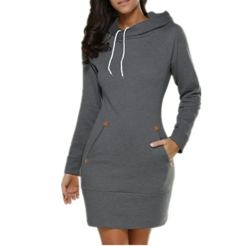 Robe sweat à capuche mi-longue pour femme