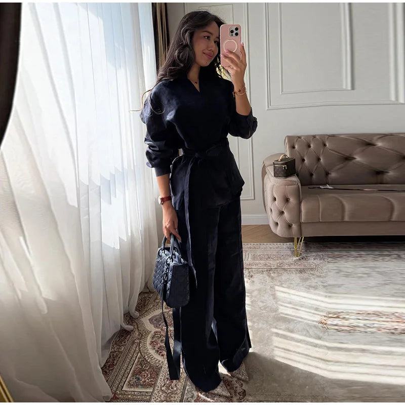 Ensemble Femme 2 Pièces en Lin – Chemise et Pantalon Large