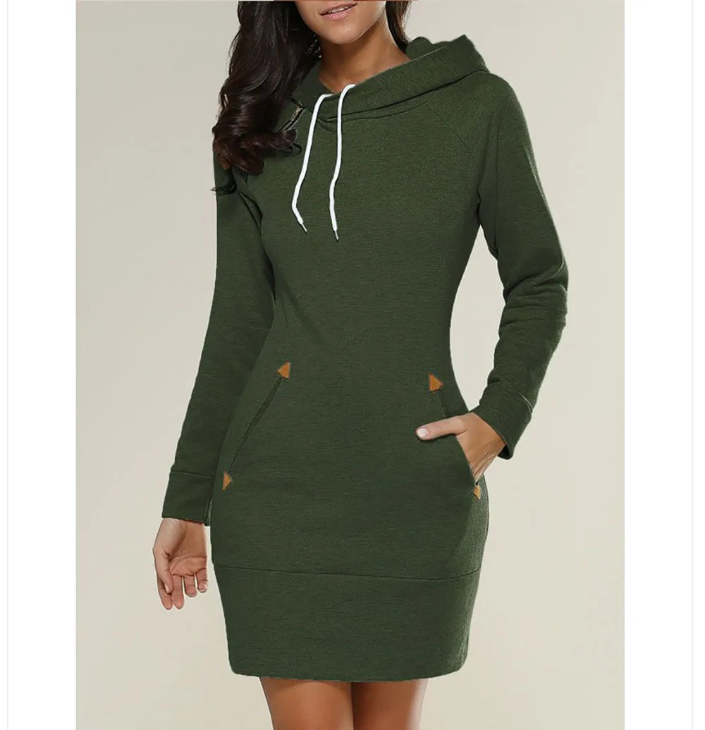 Robe sweat à capuche mi-longue pour femme
