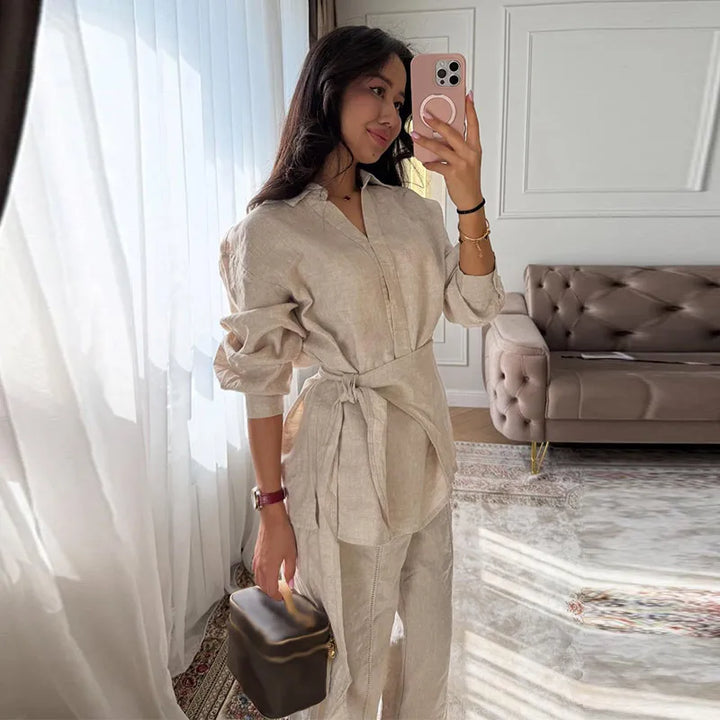 Ensemble Femme 2 Pièces en Lin – Chemise et Pantalon Large