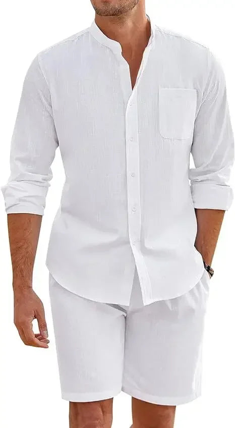Ensemble Homme Chemise & Short Lin Coton Respirant