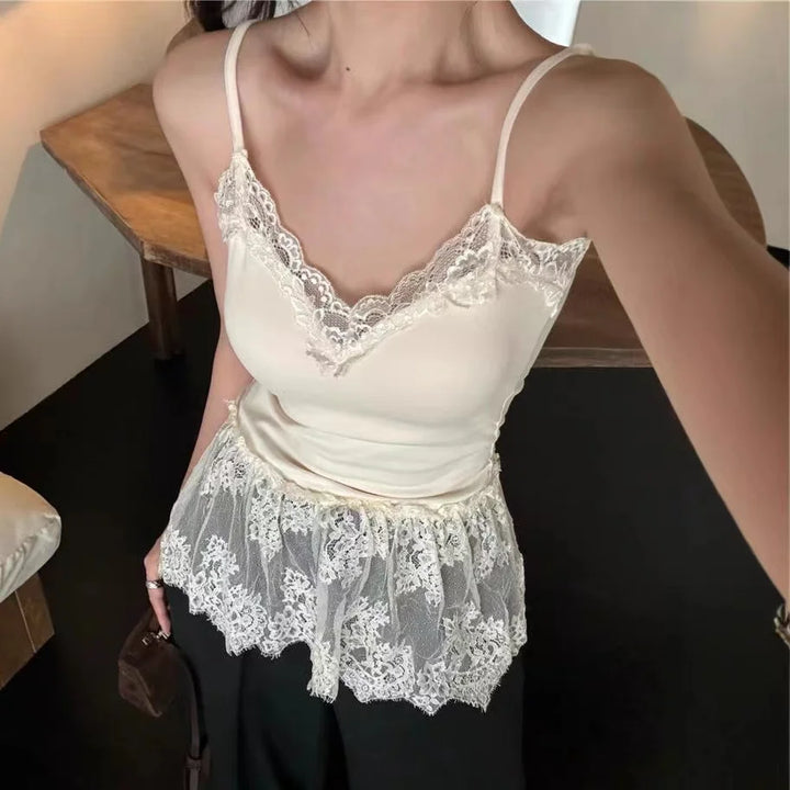 Top Court Femme en Dentelle avec Dos Nu