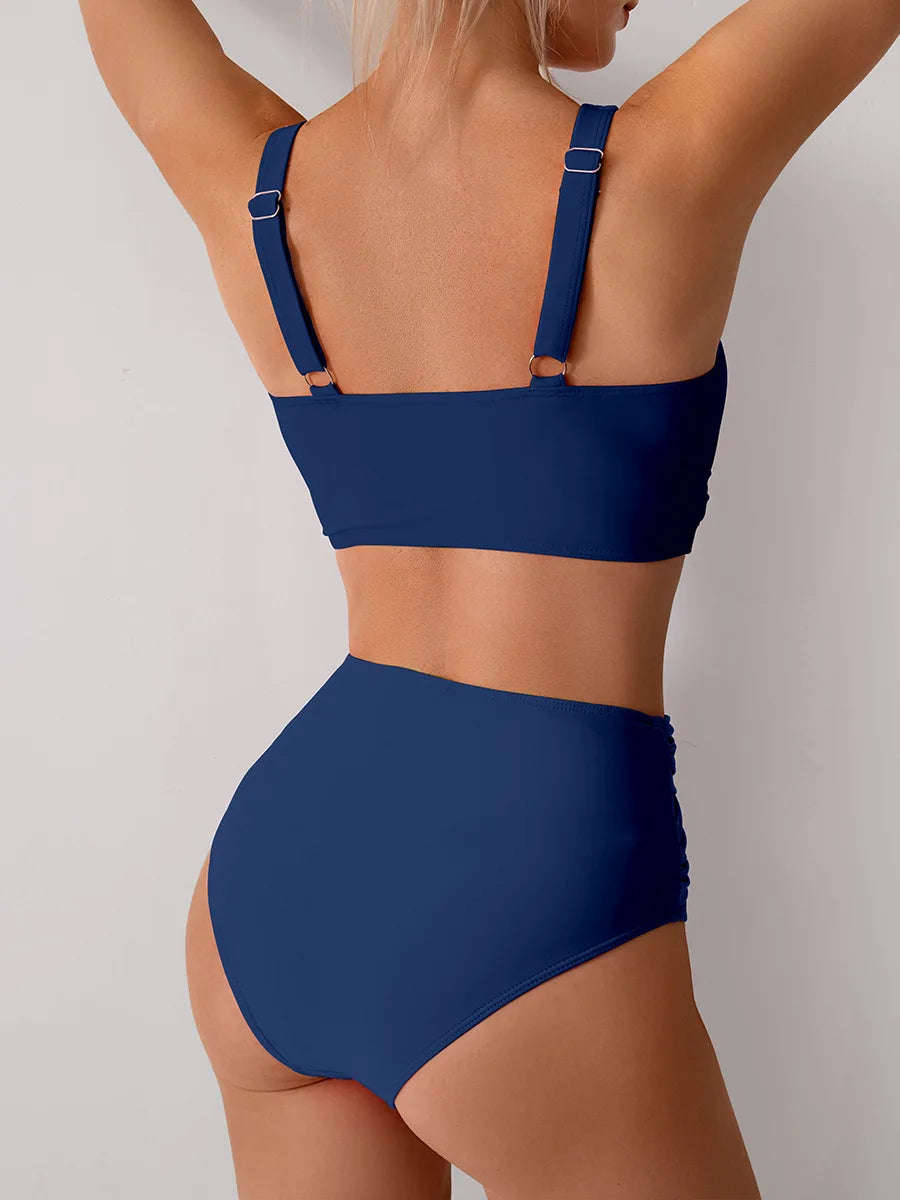 Bikini Femme Push-Up Taille Haute avec Bretelles Croisées