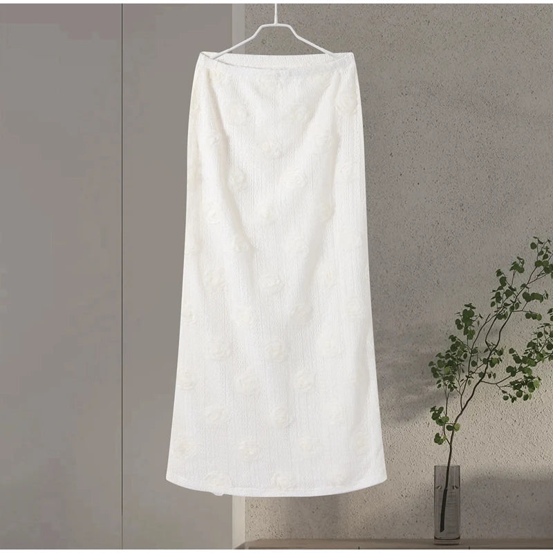 Ensemble Femme Élégant – Haut à Fleurs 3D et Jupe Longue