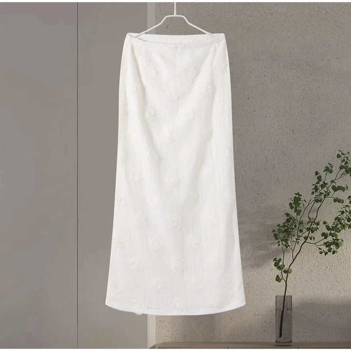 Ensemble Femme Élégant – Haut à Fleurs 3D et Jupe Longue
