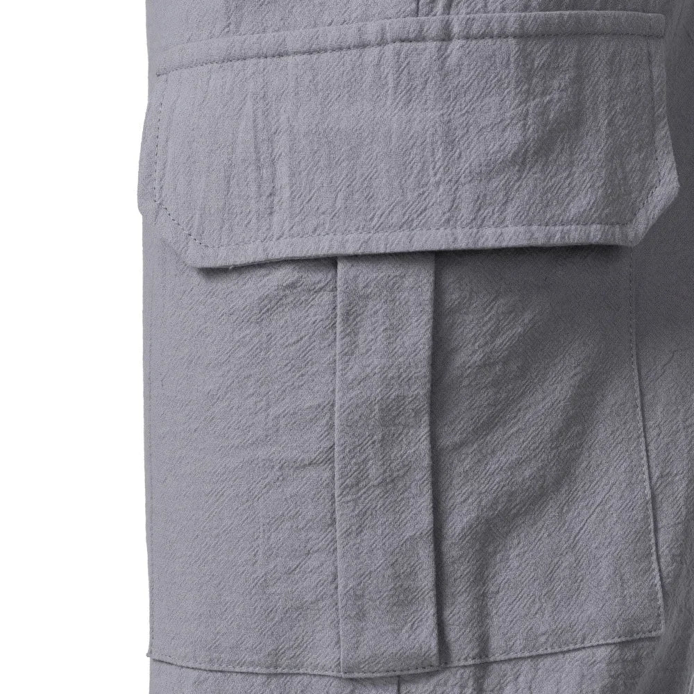Pantalon Cargo Homme en Coton et Lin Coupe Droite