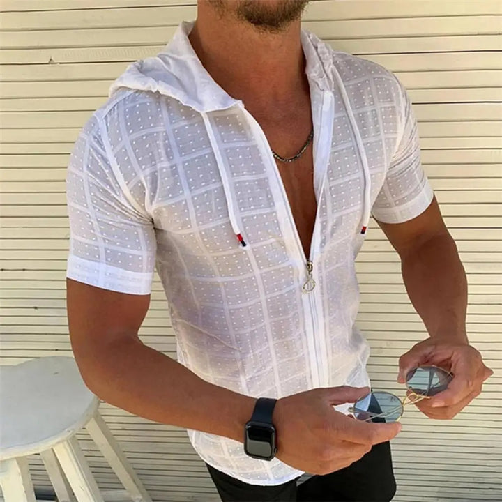 T-shirt Homme à Capuche Zippé Imprimé Carreaux