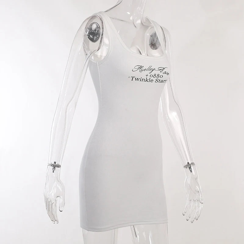 Robe Mini Femme Moulante Sans Manches à Imprimé Lettre