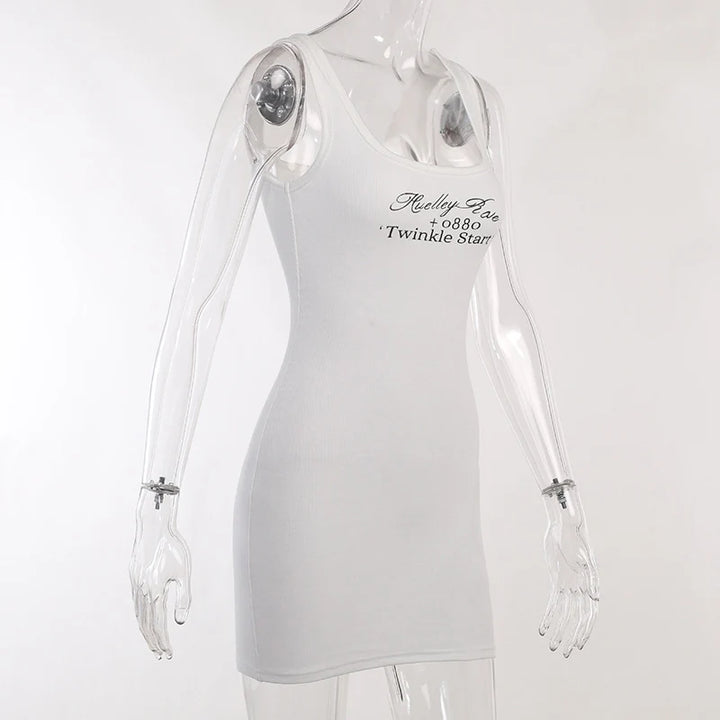 Robe Mini Femme Moulante Sans Manches à Imprimé Lettre