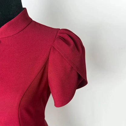 Robe Courte Élégante à Manches Bouffantes et Col