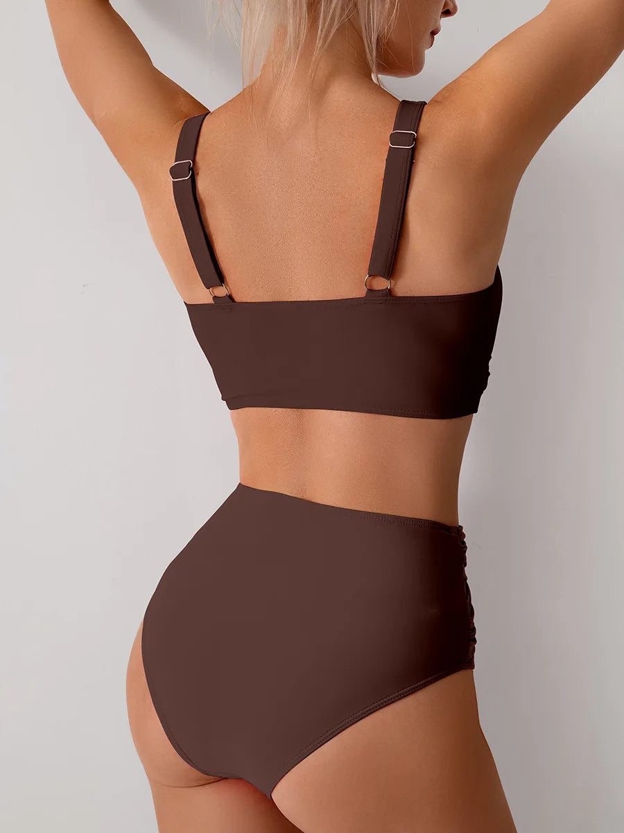 Bikini Femme Push-Up Taille Haute avec Bretelles Croisées