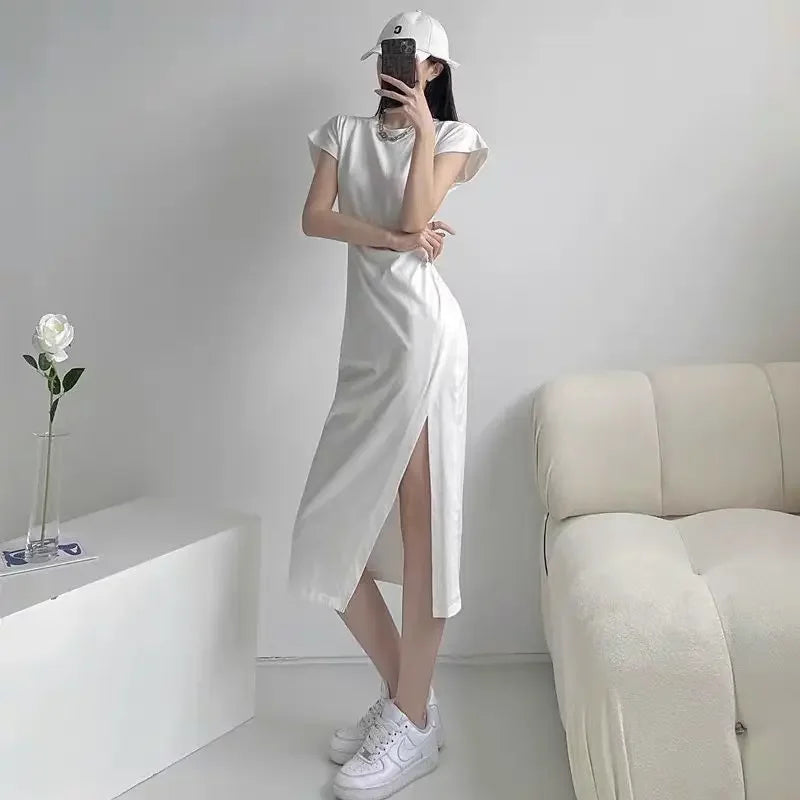 Robe midi blanche pour femme