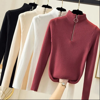 Pull Femme Col Zippé Élégance