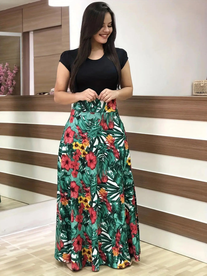 Robe Fleurie Femme Élégante à Manches Courtes