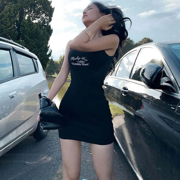 Robe Mini Femme Moulante Sans Manches à Imprimé Lettre