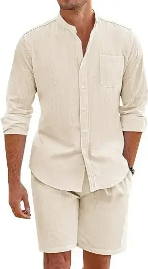 Ensemble Homme Chemise & Short Lin Coton Respirant