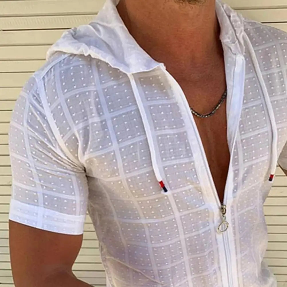 T-shirt Homme à Capuche Zippé Imprimé Carreaux