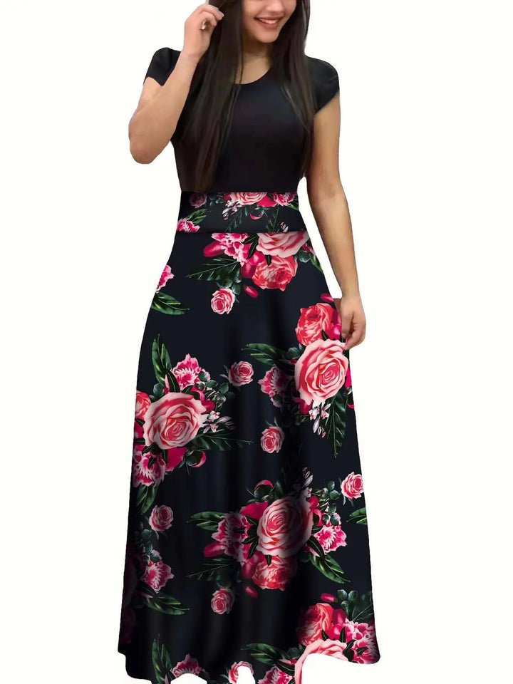 Robe Fleurie Femme Élégante à Manches Courtes