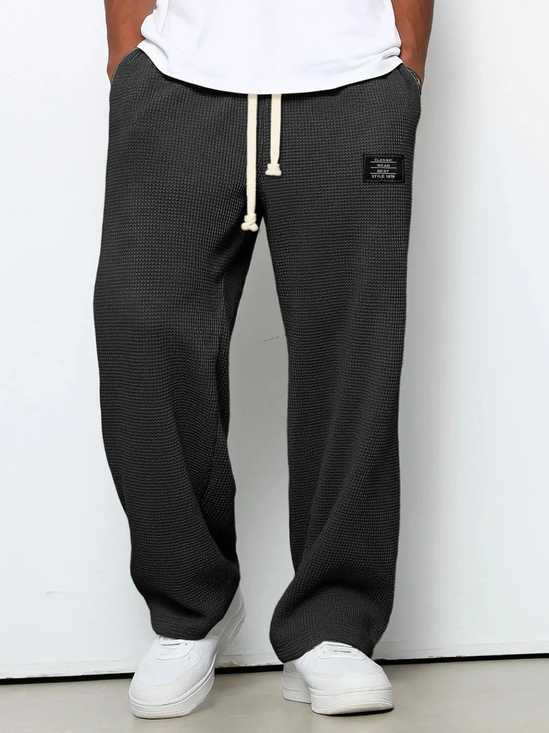 Pantalon Homme Décontracté Coupe Large à Taille Élastique