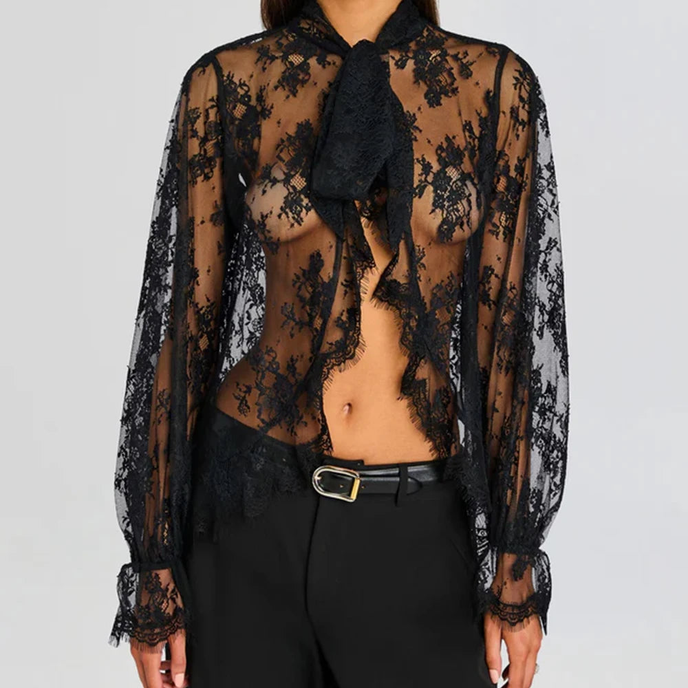 Blouse Femme Gothique Transparente Dentelle