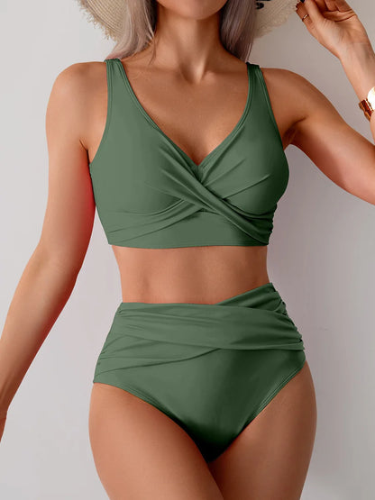Bikini Femme Push-Up Taille Haute avec Bretelles Croisées
