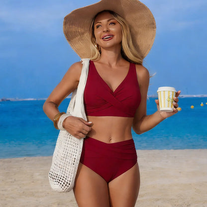 Bikini Femme Push-Up Taille Haute avec Bretelles Croisées