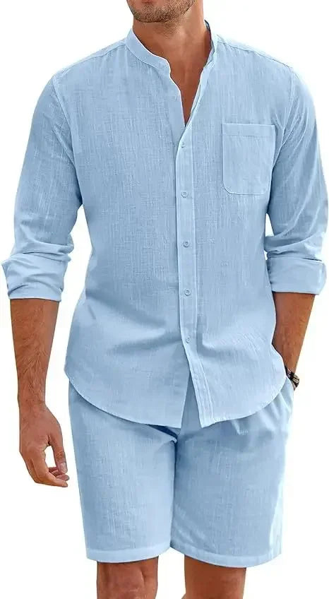 Ensemble Homme Chemise & Short Lin Coton Respirant