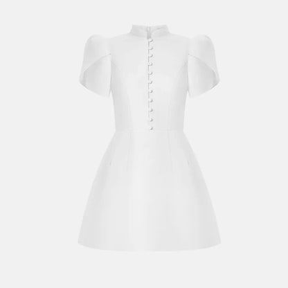 Robe Courte Élégante à Manches Bouffantes et Col